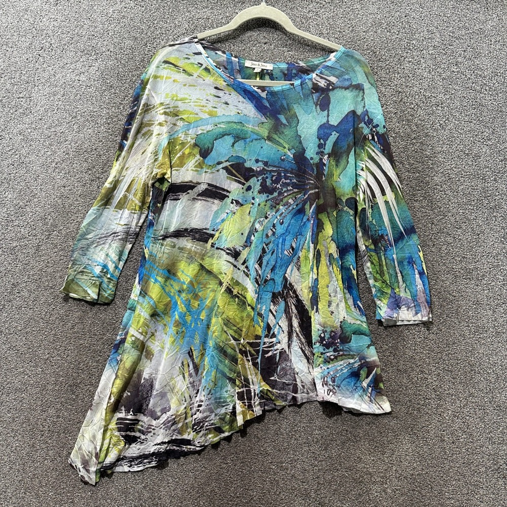 Jess & Jane Tunic Top Womens Small Abstract Floral Asymmetrical USA Made Artsy
